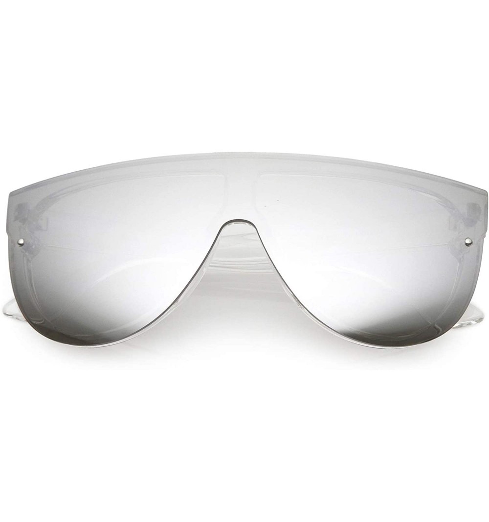 Shield Modern Fashion Flat Top Flash Mirror Shield Plastic Aviator Sunglasses (Clear/Silver Mirror) - CM11XTDI2RZ $14.59