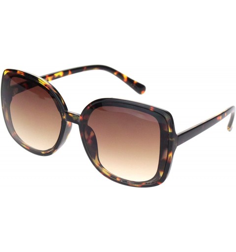 Rectangular Womens Squared Horn Rim Luxury Panel Lens Sunglasses - Tortoise Gradient Brown - C418NUUKCN4 $12.96