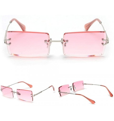 Round Fashion Small Rectangle Sunglasses Women Ultralight Candy Color Rimless Ocean Sun Glasses - Silver&pink - CN18M4E2R39 $...