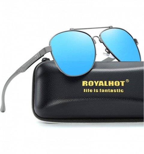 Sport Mens Aviator Polarized Sunglasses Alloy Frame Shades for Driving Fishing Golf UV400 Protection - Grey Blue - CM18AYS9S2...