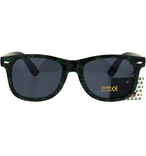 Rectangular Mens Marijuana Leaf Pot Head Stoner Horn Rim Plastic Sunglasses - Black - CM1875OKE7K $8.03