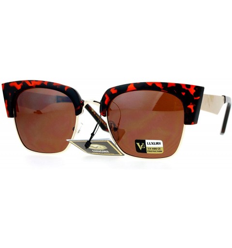 Cat Eye VG Eyewear Squared Futuristic Cat Eye Half Rim Sunglasses - Tortoise Brown - CG12MAIQGC1 $12.99
