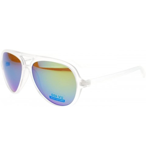Aviator Plastic Aviator Sunglasses Clear Frame Multicolor Mirror Lens - Matte Frost - CE11SC7JJ7F $10.58