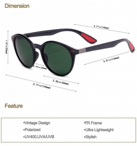 Sport Vintge Round Polarized Sunglasses TR90 Frame TAC Lens Fashion Driving Sun Glasses - Dark Green Lens/Black Frame - CN18S...