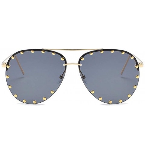 Wrap Rivet Studded Rimless Metal Frame Aviator Sunglasses (black) - CG18KDOSOHR $15.12