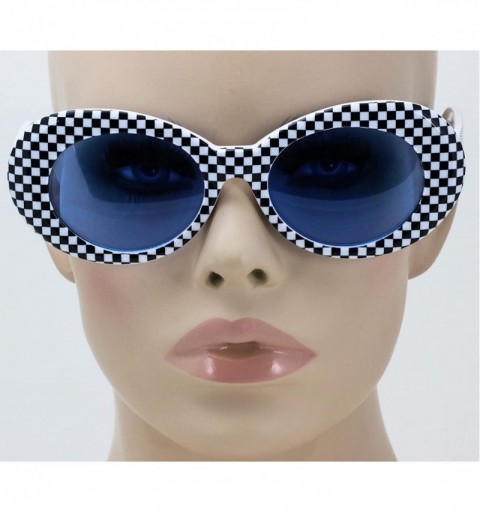 Round NIRVANA Kurt Cobain Oval Bold Vintage Sunglasses For Women Men Eyewear - Checkered Frame Black Lens - CA185RA3REW $8.94