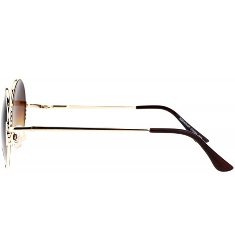 Round Metal Retro Round Circle Lens Hippie Sunglasses - Gold Brown - CR12MF4ON3P $10.09