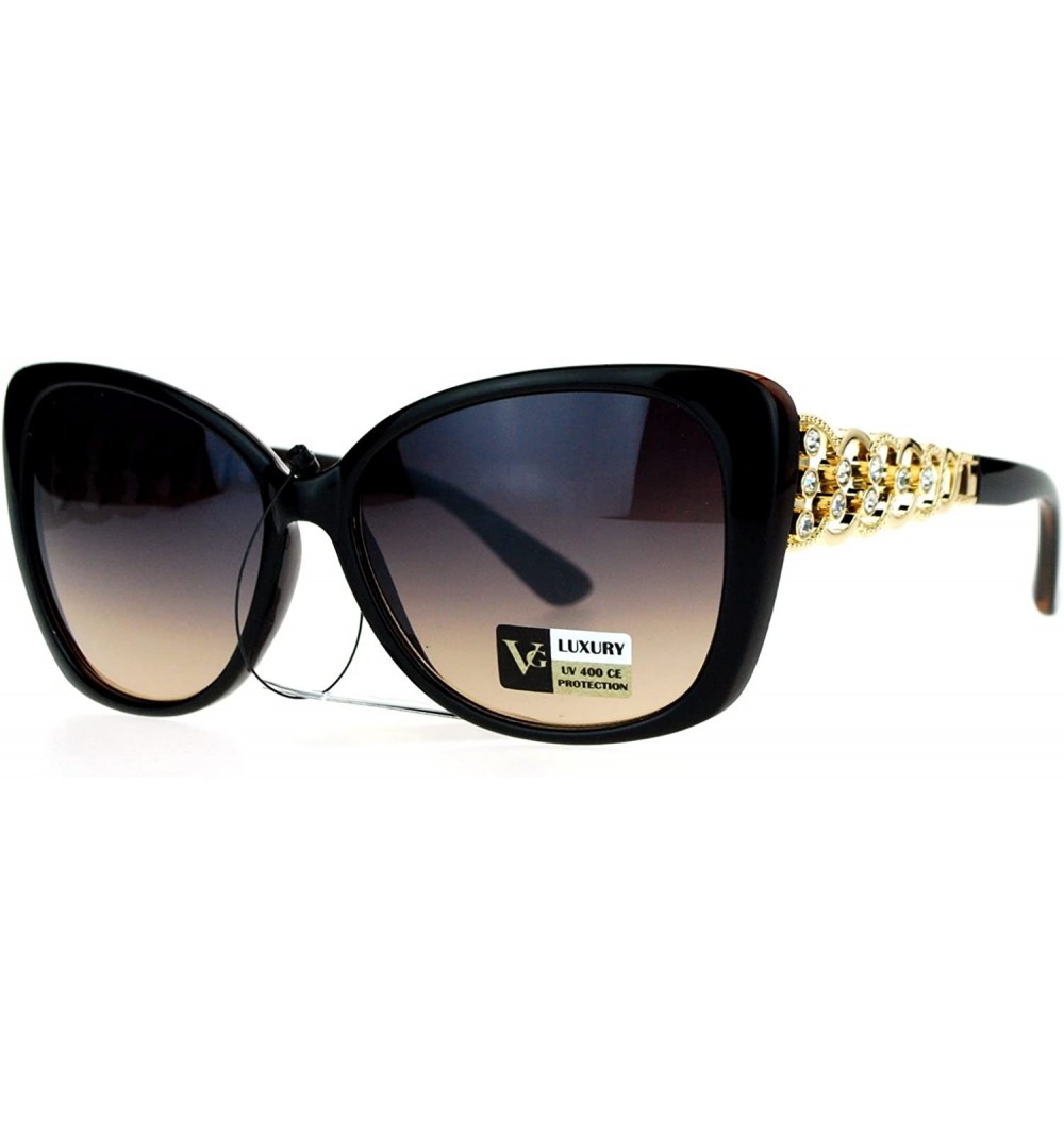 Womens Metal Chain Arm Large Rhinestone Butterfly Sunglasses Black Brown Gold Cg125t48zgt
