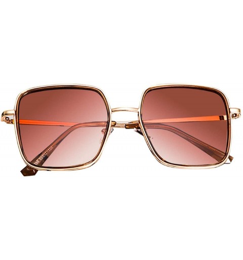 Square Fashion Oversized Square Sunglasses for Women Vintage Flat Mirrored Lens Metal Classic Sun Glasses - Gold - C718U67WD6...