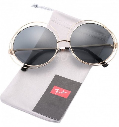 Round Women's Double Circle Metal Wire Frame Oversized Round Sunglasses - Smoke - CQ183S696OG $8.69